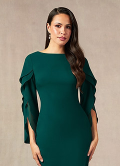 Azazie Carter Mother of the Bride Dresses Pine Sheath Ruched Stretch Chiffon Dress image5
