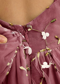 Azazie Bean Jurken voor bloemenmeisjes Baljurk Jurk van Tule Mouwloos Merlot image6