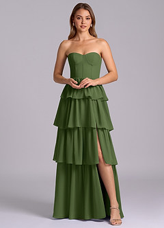 Azazie Faye Robes de demoiselle d'honneur Robe Trapèze en Mousseline de soie Encolure en Forme de Cœur Olive image6