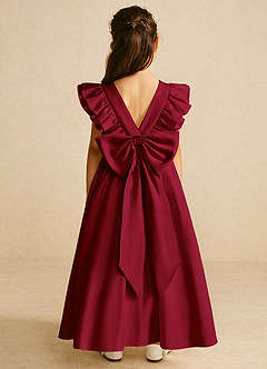 Azazie Piglette Flower Girl Dresses Burgundy A-Line Bow Matte Satin Dress image1