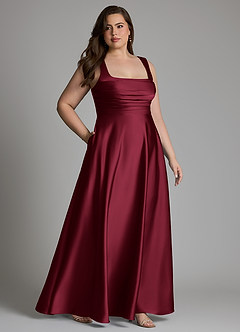 Azazie Azaria Vestidos de madrinha de casamento Vestido Borgonha de Cetim elástico de Linha A com Corpete image11