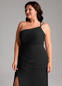 Azazie Eren Robes de demoiselle d'honneur Robe Fourreau en Mousseline de soie Ue épaule Noir image13