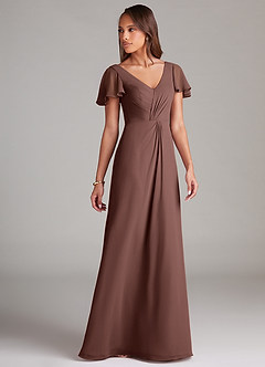 Azazie Soren Bridesmaid Dresses Espresso A-Line Ruched Chiffon Dress image4