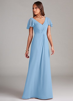 Azazie Soren Bridesmaid Dresses Powder Blue A-Line Ruched Chiffon Dress image4