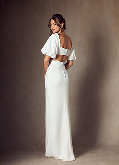 Azazie Karlee Wedding Dresses Diamond White Sheath Sweetheart Neckline Stretch Crepe Dress image2