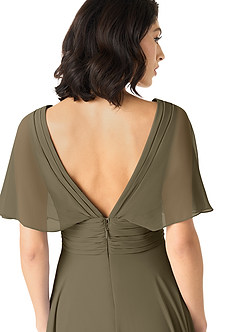 Azazie Pamela Brautjungfernkleider A-Linie V-Hals Gefaltet Chiffon Kleid Weidengrün image5