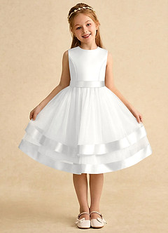 Azazie Sophia Flower Girl Dresses White A-Line Bow Tulle Dress image1