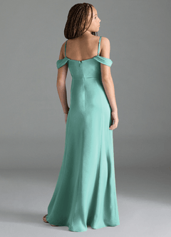 Azazie Amyra Junior Aqua Sheath Off the Shoulder Stretch Satin Dress image5