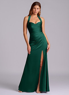 Azazie Destiny Bridesmaid Dresses Emerald Mermaid Sweetheart Neckline Stretch Satin Dress image7