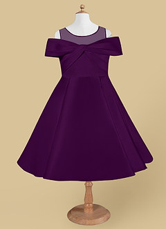 Azazie Shirin Flower Girl Dresses Grape A-Line Off the Shoulder Matte Satin Dress image5