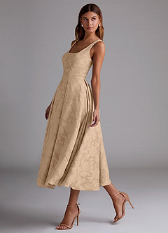 Azazie Amalie Bridesmaid Dresses Champagne A-Line Pleated Floral Burnout Dress image4