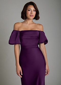 Azazie Lea Bridesmaid Dresses Grape Mermaid Off the Shoulder Stretch Satin Convertible Dress image5
