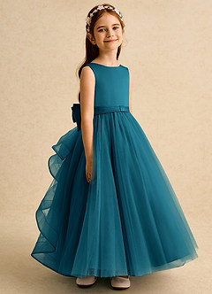 Azazie Lior Flower Girl Dresses Ink Blue Ball-Gown Pleated Tulle Dress image3