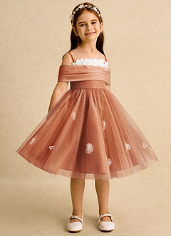 Azazie May Flower Girl Dresses Cinnamon Ball-Gown Pleated Tulle Dress image3