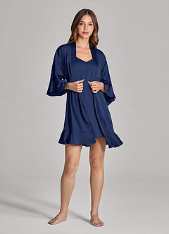 front Matching Color Personalized Embroidered Name 2-Piece Ruffle Satin Robe and Slip Set