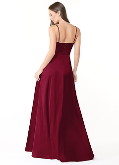 Azazie Halsey Bridesmaid Dresses Burgundy Sheath Side Slit Stretch Satin Dress image2
