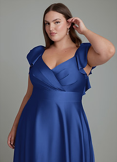 Azazie Leilani Abiti da Damigella Abito A-Line in Raso Elasticizzato Drappeggiato Blu Reale image12