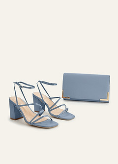 front Matching Color Matte Satin Ankle Strap Block Heel Sandals & Envelope Clutch Set