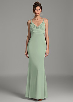 Azazie Zari Bridesmaid Dresses Dusty Sage Mermaid Pleated Mesh Dress image3
