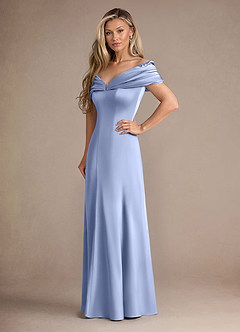 Azazie Auberdeen Mother of the Bride Dresses Ice Mermaid Pleated Stretch Satin Dress image4