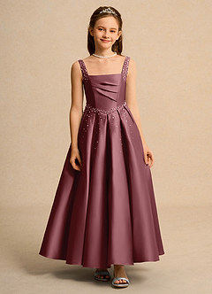 Azazie Mochi Girl Jurken voor bloemenmeisjes Baljurk Jurk van Mat Satijn Geplooid Woestijnroos image1