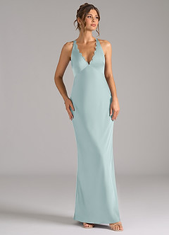Azazie Tianna Bridesmaid Dresses Mist Sheath Stretch Satin Dress image6