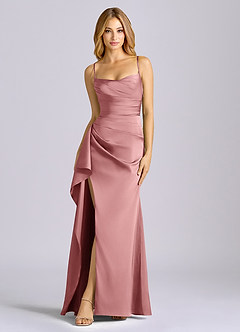 Azazie Sarai Robes de demoiselle d'honneur Robe Fourreau en Satin extensible Corset Rose Poussiéreuse image3