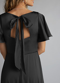 Azazie Kimber Bridesmaid Dresses Black A-Line Ruched Stretch Satin Dress image5