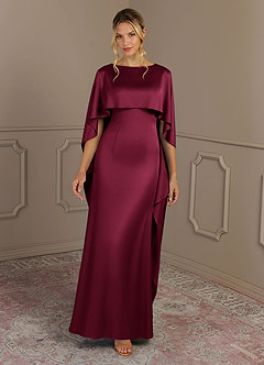 Azazie Eli Mother of the Bride Dresses Burgundy Sheath Boatneck Stretch Satin Dress image4