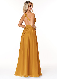 Azazie Ashia Brautjungfernkleider A-Linie Plissee Chiffon Kleid Butterscotch image2