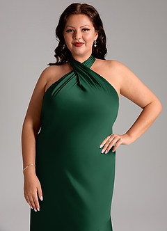 Azazie Lorena Bridesmaid Dresses Dark Green Mermaid Pleated Stretch Satin Dress image12
