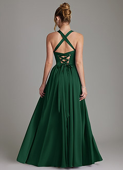 Azazie Francis Bridesmaid Dresses Dark Green A-Line Corset Stretch Satin Dress image2