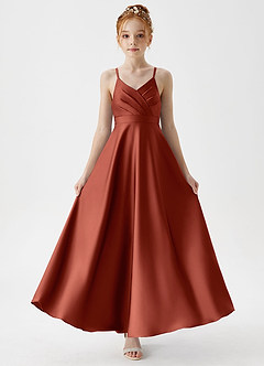 Azazie Avelina Junior A-Linie Plissee Stretch-Satin Kleid Terrakotta image5