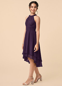 Azazie Linna Junior Plum A-Line Pleated Chiffon Dress image3