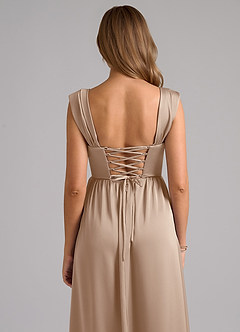 Azazie Hattie Bridesmaid Dresses Taupe A-Line Corset Stretch Satin Dress image7