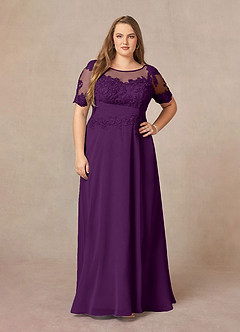 Azazie Raissa Final Sale Grape A-Line Lace Chiffon Dress image9