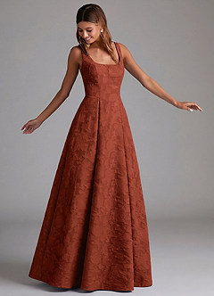 Azazie Amalie Robes de demoiselle d'honneur Robe Trapèze en Blumen-Burnout Plissée Terracotta image4