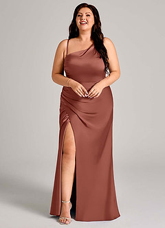 Azazie Madelyn Bridesmaid Dresses Auburn Mermaid One Shoulder Stretch Satin Convertible Dress image15