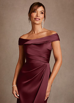 Azazie Bedford Mother of the Bride Dresses Cabernet Sheath Pleated Stretch Satin Dress image5