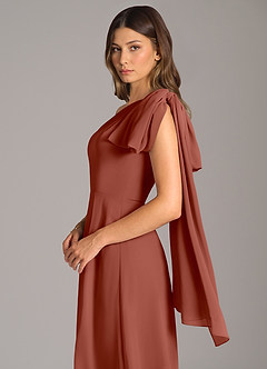 Azazie Tella Vestidos de madrinha de casamento Vestido Castanho Aloirado de Chiffon de Linha A com Um ombro image8