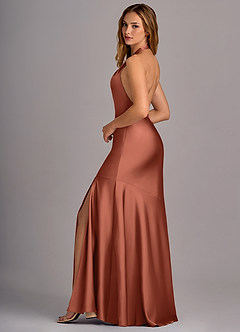 Azazie Lorena Robes de demoiselle d'honneur Robe Sirène en Satin extensible Plissée Argile image5