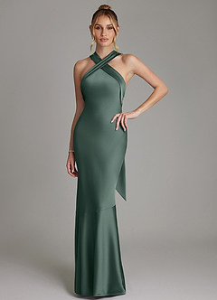 Azazie Reign Bridesmaid Dresses Sea Moss Mermaid Pleated Stretch Satin Dress image1