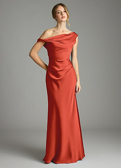 Azazie Emerson Abiti da Damigella Abito Sirena in Raso Elasticizzato a Spalla Scoperta Ruggine image1