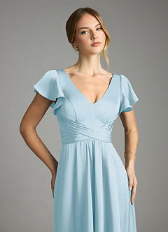 Azazie Omari Vestidos de damas de honor Vestido de Azul Cielo de Satén Elástico de Corte en A image6