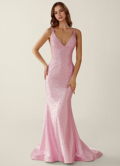 Roxana Powder Pink V-neck Hot Rhinestones Corset Prom Dress image3