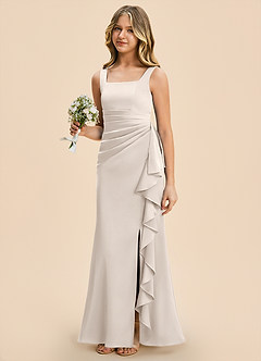 Azazie Adrienne Junior White Alabaster Sheath Pleated Stretch Satin Dress image1