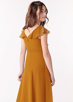 Azazie Posie Junior Butterscotch A-Line Ruched Chiffon Dress image5