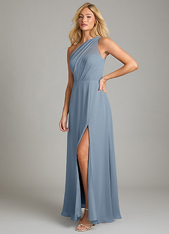 Azazie Phaedra Vestidos de damas de honor Vestido de Azul Polvoriento de Gasa de Corte en A con Hombro unilateral image13