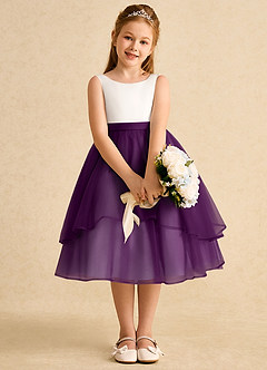 Azazie Rene vestidos de niña de las flores Vestido de Marfil Uva de Tul de Corte En A con Lazo image6