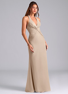 Azazie Valerie Vestidos de damas de honor Vestido de Gris Pardo de Gasa de Corte Sirena con Plisado image3